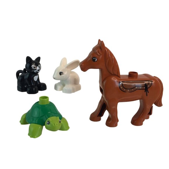 Lego Duplo Animal Figure Lot of 4 Horse Bunny Rabbit Cat Turtle Farm Zoo - Picture 1 of 9